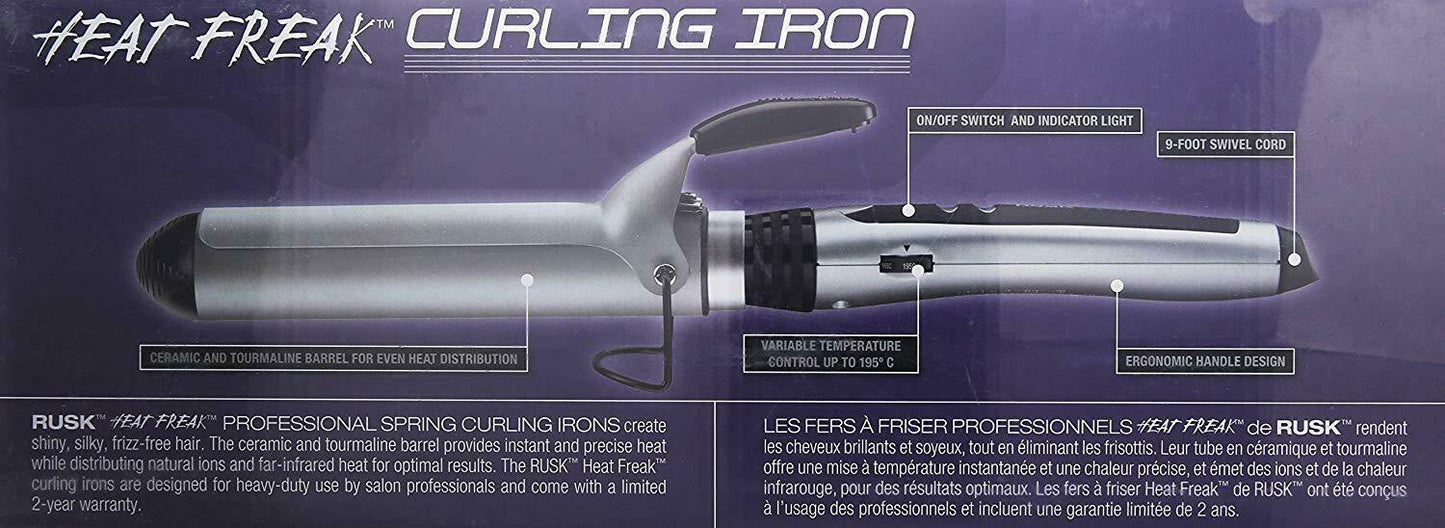 RUSK Heat Freak Ceramic & Tourmaline Spring Curling Iron 1" NEW